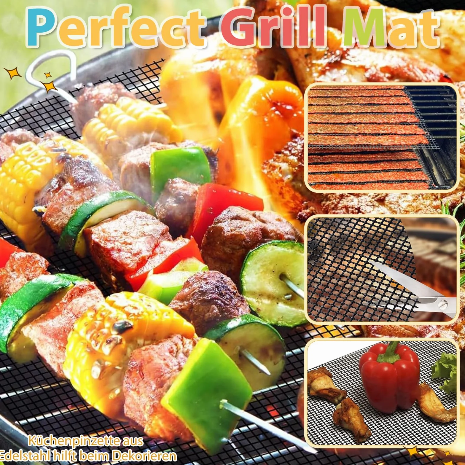 Mata do grillowania 42x36 cm 5 sztuk nieprzywierająca teflonowa wielokrotnego użytku odporna na wysokie temperatury