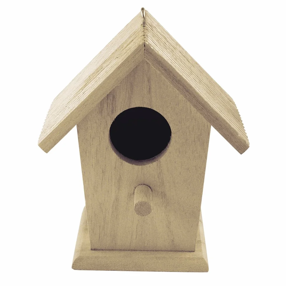 Rayher Domek dla ptaków, drewno, certyfikat FSC, 13,5 x 7,5 x 10 cm, domek dla ptaków do zawieszenia, z oczkiem, dekoracja drewniana do malowania i zdobienia, 62414000