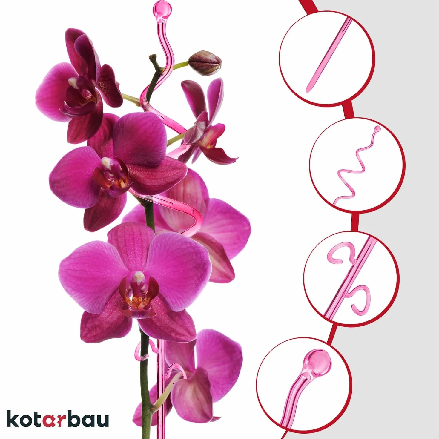 KOTARBAU® Zestaw 4 podpórek do roślin, różowy, PCW, 58 cm, podpórka do roślin pokojowych, do ogrodu, orchidei, podpórka do roślin, dekoracyjny uchwyt na rośliny, rośliny pokojowe