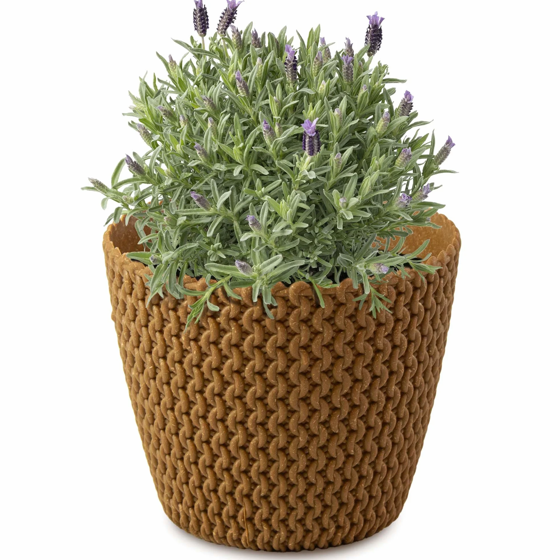 Doniczka na rośliny, ECO, donica na kwiaty, okrągłe, małe, naturalne doniczki z drewnem, do użytku wewnątrz i na zewnątrz, na kwiaty, do ogrodu, na balkon, taras i dom (brązowa, 21,8 cm)