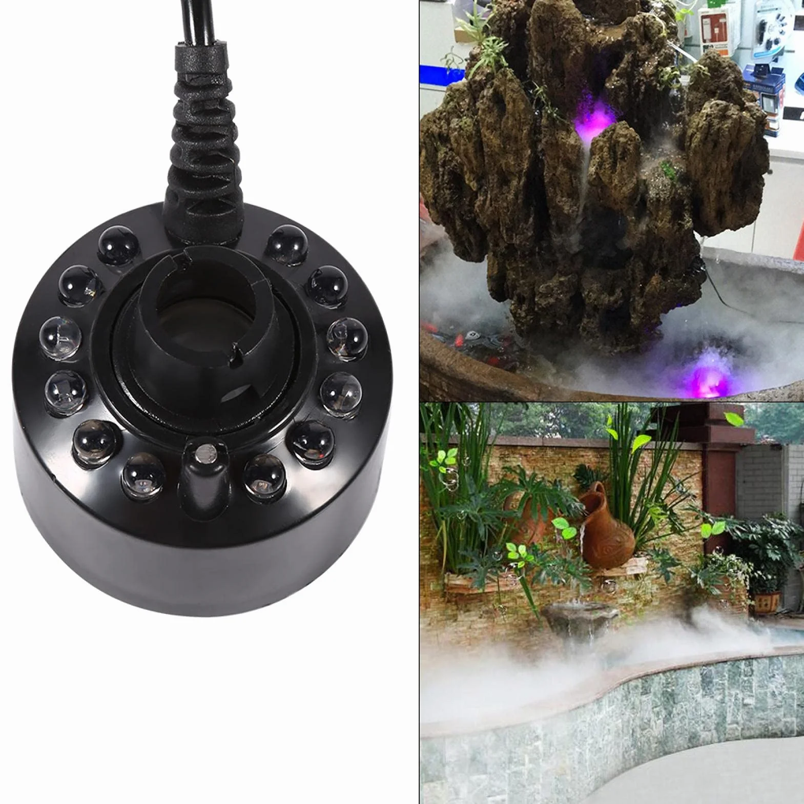 24V zmiana koloru 12 LED Mister Fogger fontanna Mini Mist Maker staw mgła maszyna Atomizer nawilżacz powietrza mgła ultradźwiękowa 12 LED idealna na Halloween