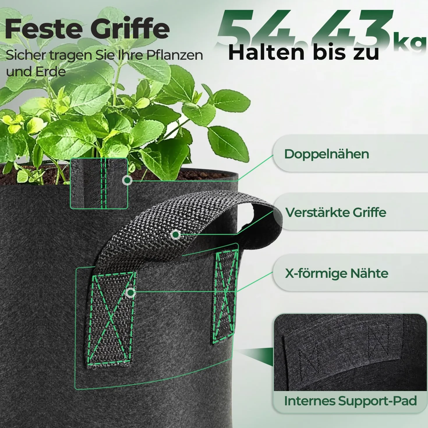 T4U 5 sztuk worków do sadzenia ziemniaków z włókniny 19 l, Ø 30 cm, z uchwytami do noszenia, wielokrotnego użytku, worki na ziemniaki, pomidory, kwiaty (czarny)