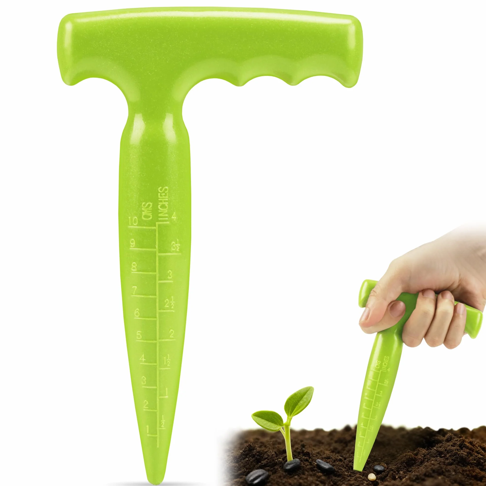 Narzędzie do sadzenia cebulek 17,5 cm, plastikowa butelka do siewu z uchwytem, ręczna butelka ogrodowa, do sadzenia nasion, sadzenia cebulek, kopania, jasnozielona