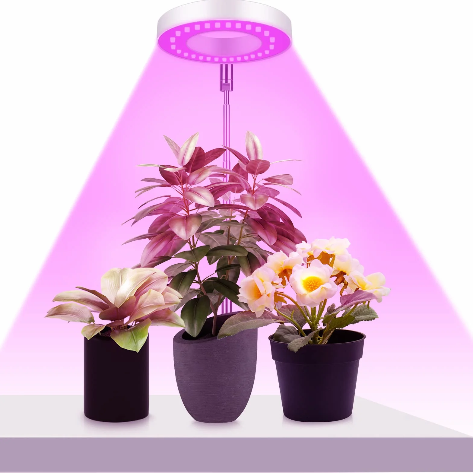 Ainiv Lampa do uprawy roślin, 48 diod LED o pełnym spektrum, lampa LED do roślin domowych, regulowana wysokość, automatyczne włączanie/wyłączanie, timer 3/9/12H, lampa do wzrostu z 9 stopniami