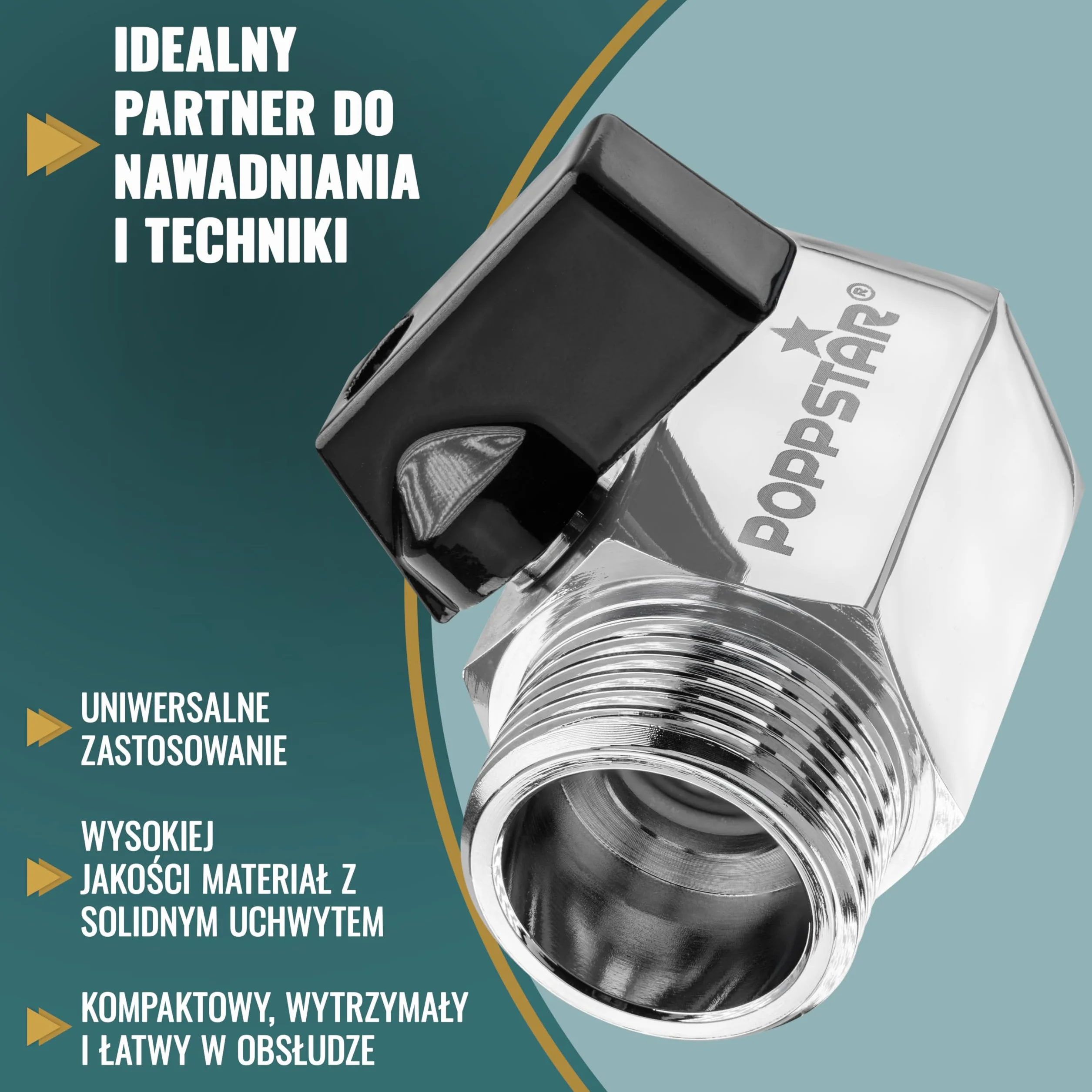 Poppstar mini kran kulowy 3/4 cala (gwint wewnętrzny 24,12 mm na gwint zewnętrzny 26,44 mm), mosiądz, chromowany