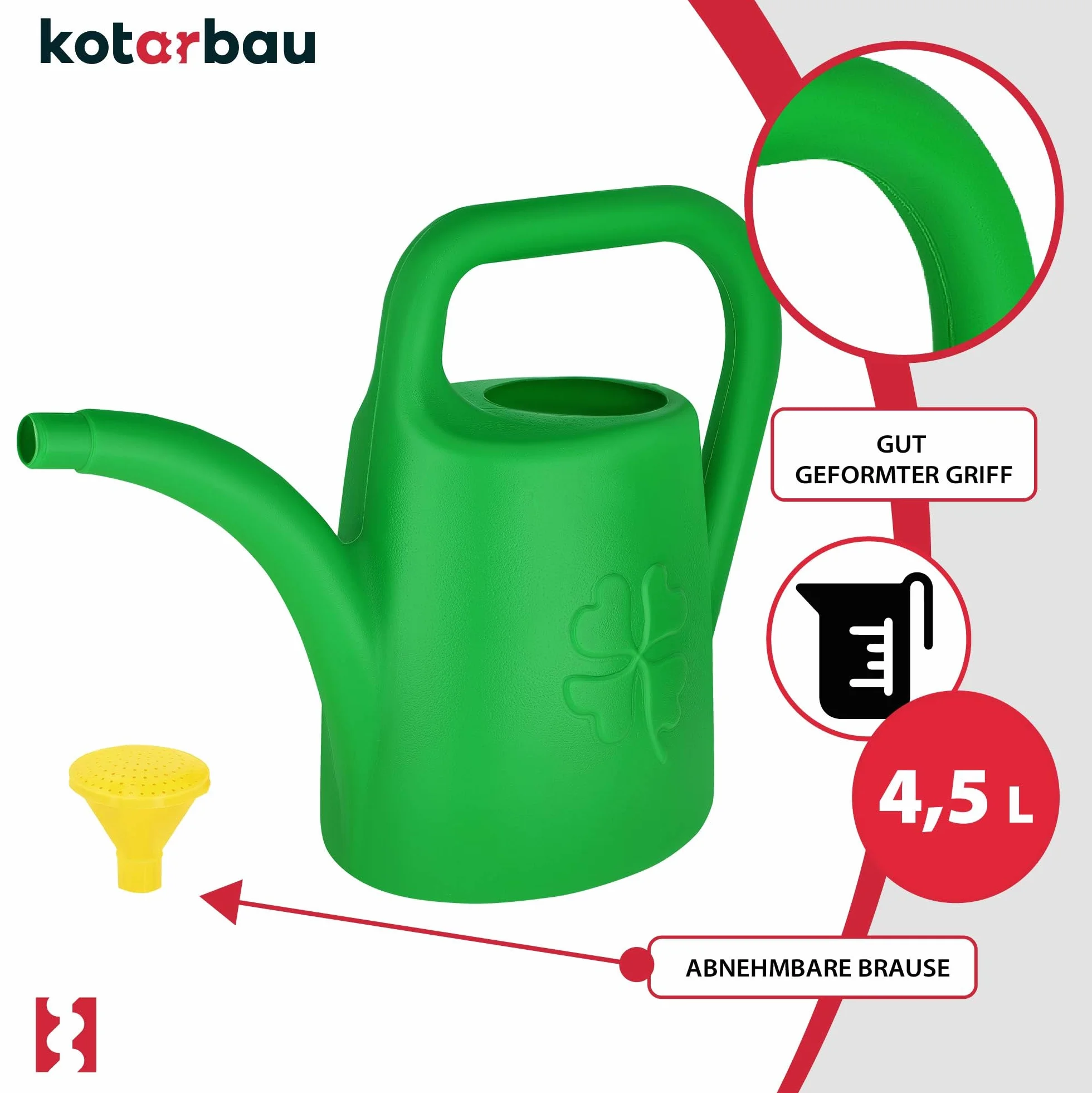KOTARBAU® Konewka Ogrodowa Plastikowa - 4,5 L - Konewka do Ogrodu z Sitkiem - Podlewanie Roślin - Zielona