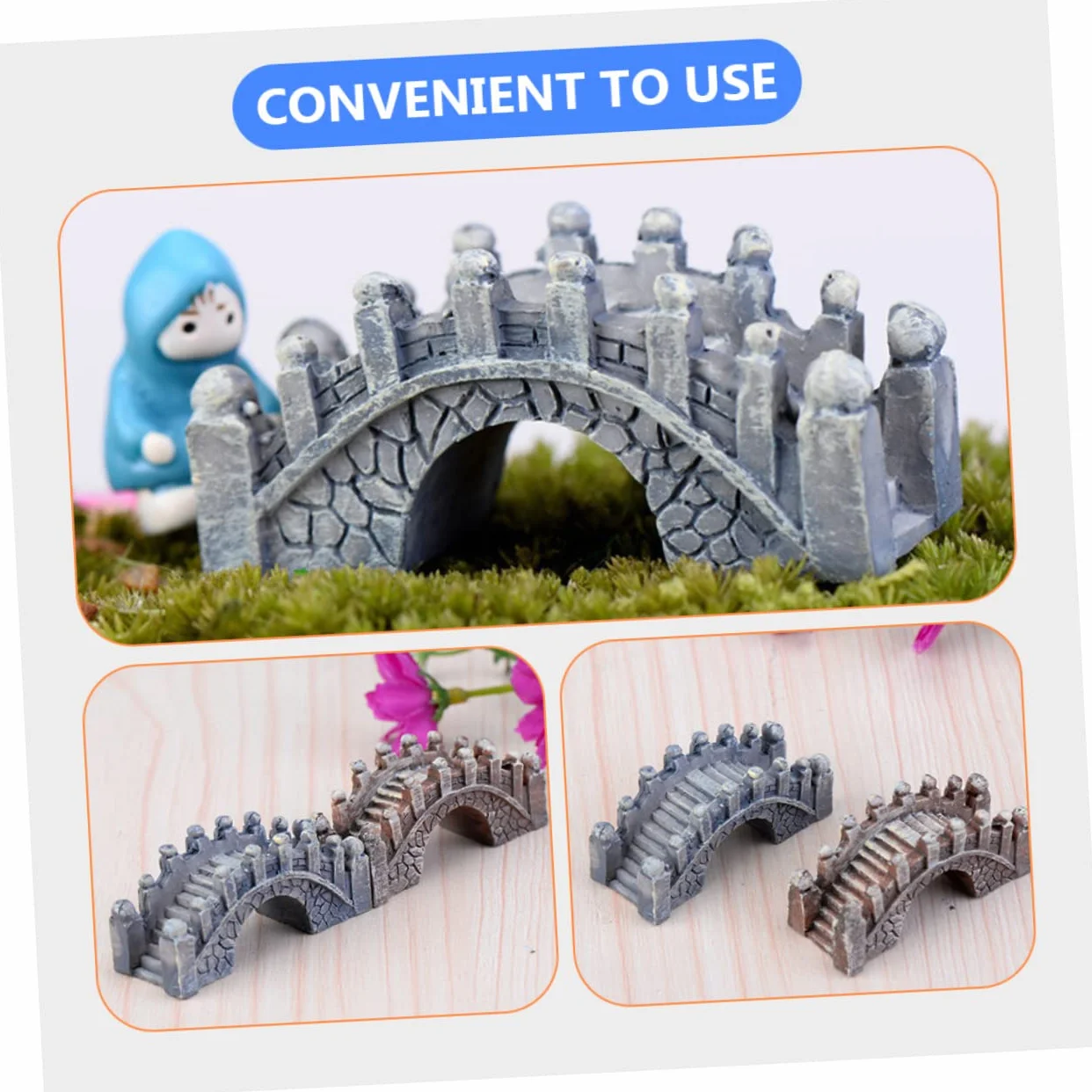 POPETPOP 4Kawałki Miniaturowe Figurki Mostów z Żywicy Ozdoby Krajobrazowe Do Ogrodu i Wnętrz Kreatywne Dekoracje Mostów Stylu Pałacowym Szary Brązowy