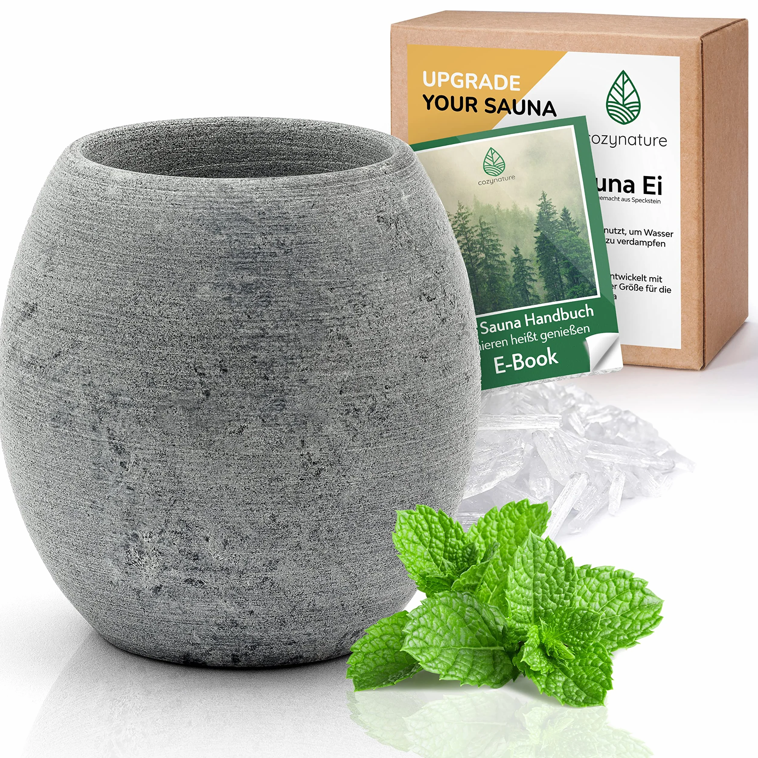 CozyNature jajko do sauny z naturalnego kamienia mydlanego | odporna na ciepło miseczka na aromaty do relaksujących naparów | 100% ręcznie robione | nadaje się do kryształków mentolowych i olejków