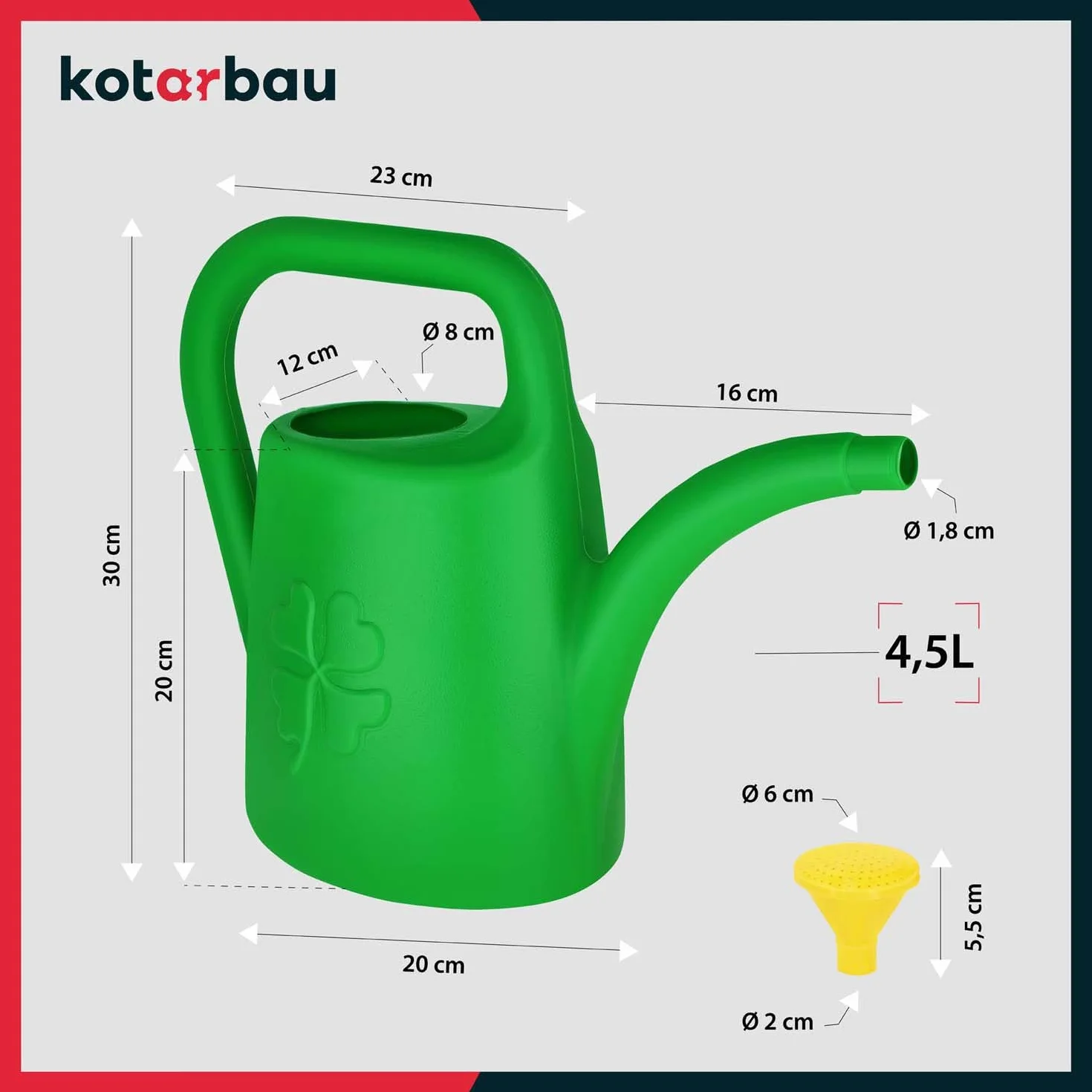 KOTARBAU® Konewka Ogrodowa Plastikowa - 4,5 L - Konewka do Ogrodu z Sitkiem - Podlewanie Roślin - Zielona