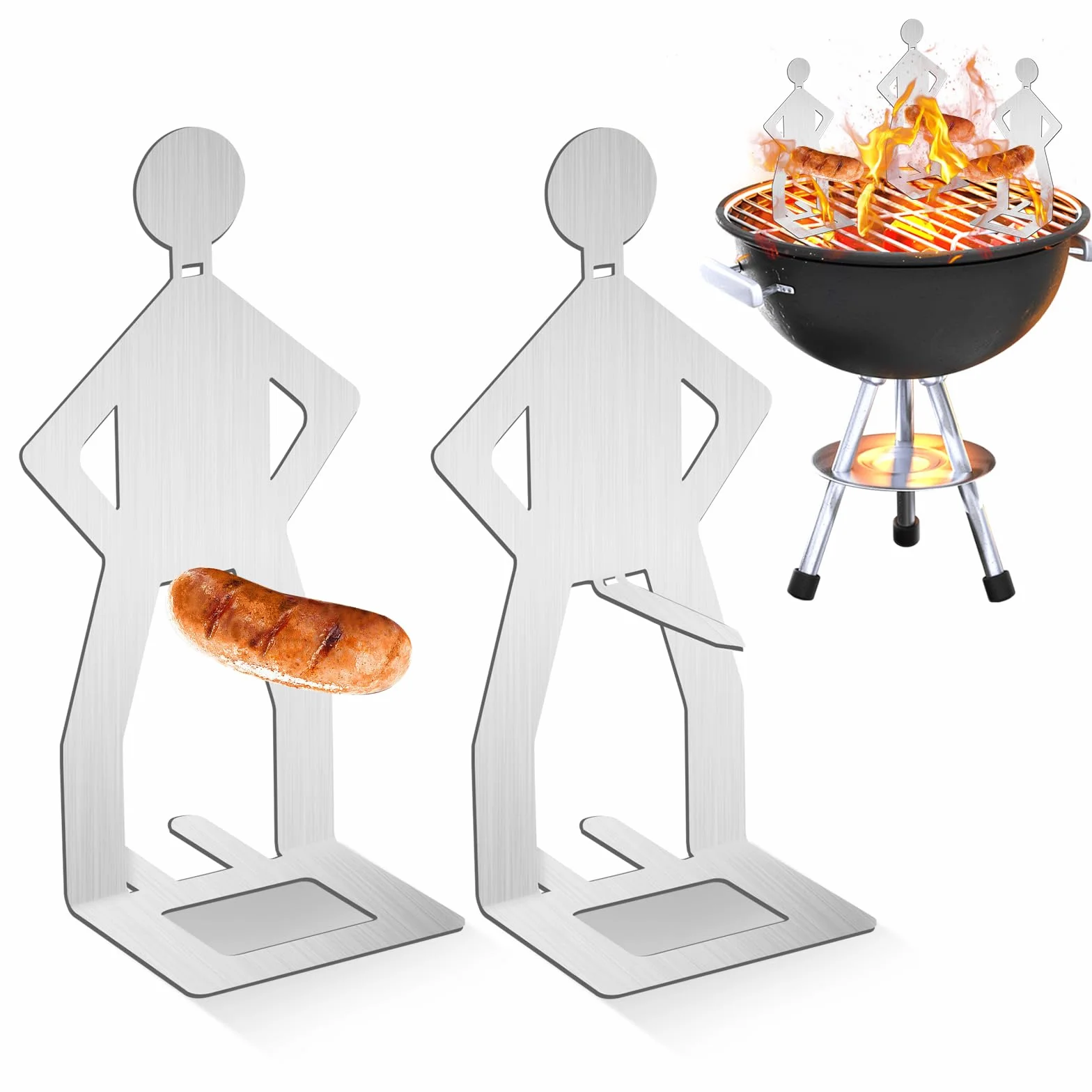 Zestaw do grillowania kiełbasy, 2 sztuki uchwytów na kiełbaski ze stali nierdzewnej, akcesoria do grilla na gaz, zabawne narzędzia do grillowania hot-dogów dla mężczyzn, na zewnątrz, camping