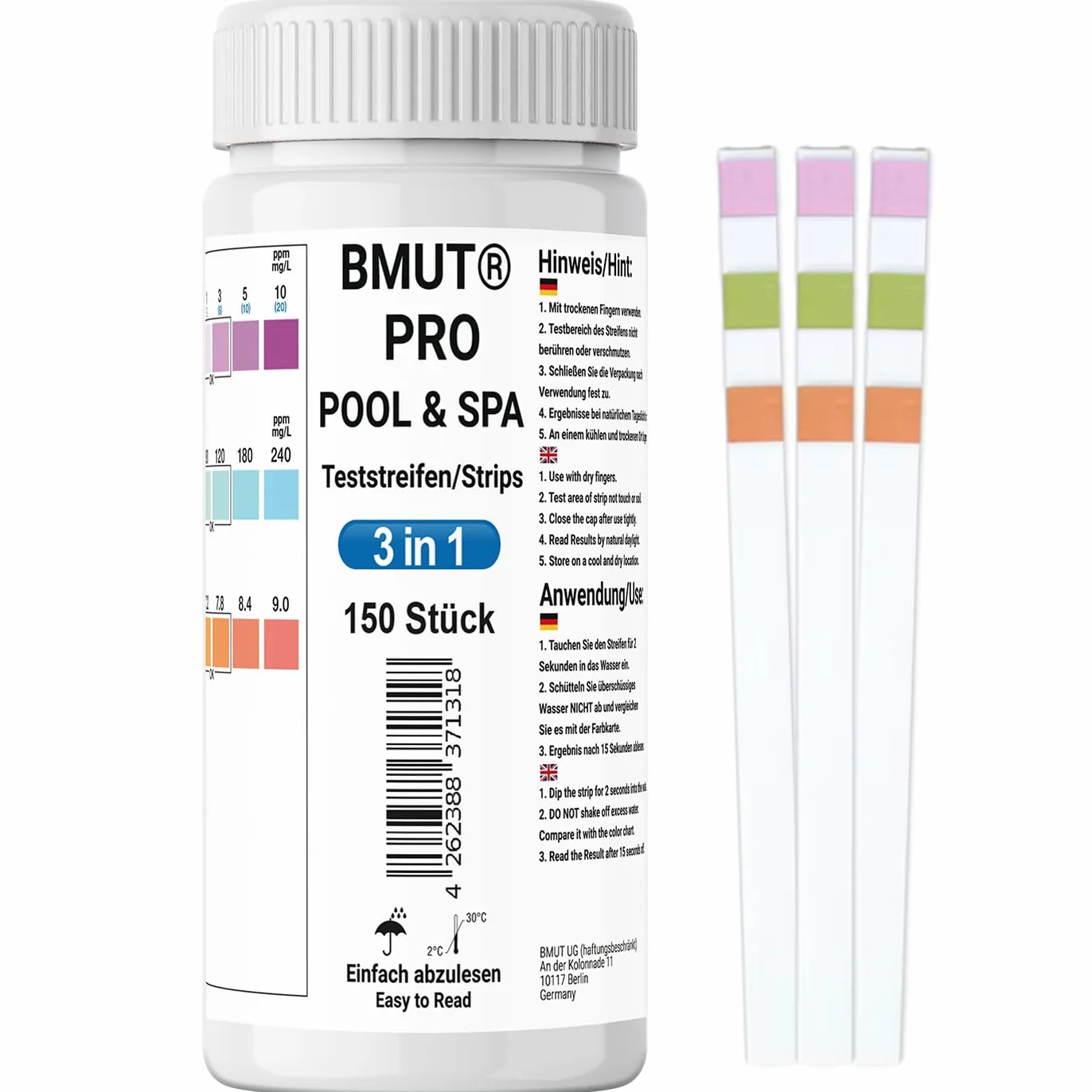 Paski testowe do basenu 3 w 1, tester wody do wolnego chloru, bromu, pH