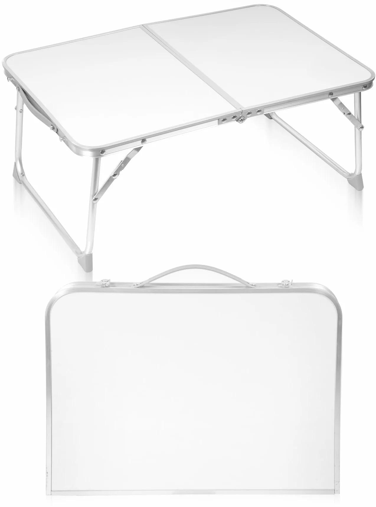 MalTec Stół kempingowy, składany stół w walizce, 60 x 40 x 25 cm, biały stół ogrodowy z aluminium i płyty MDF, na piknik