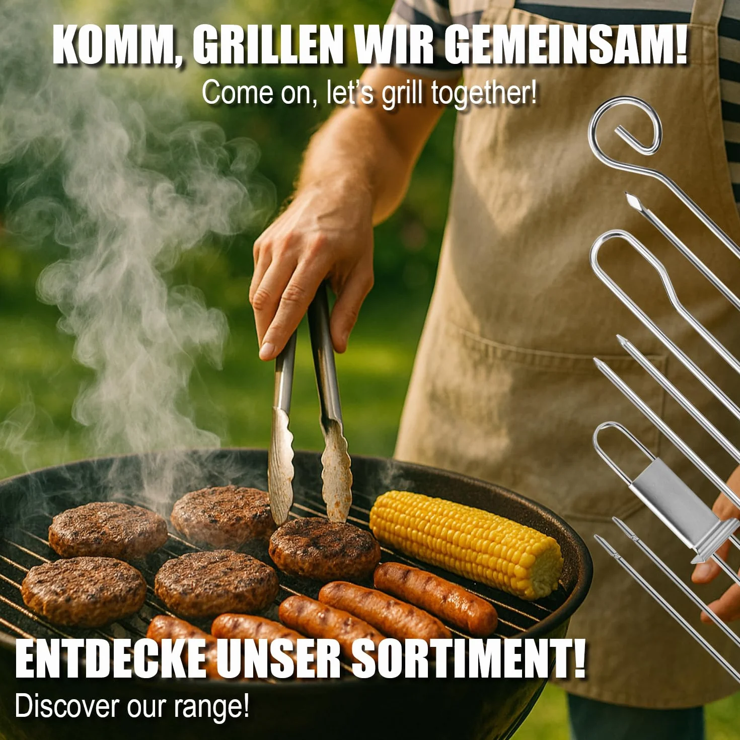 COM-FOUR podwójne szaszłyki grillowe ze stali nierdzewnej 31 cm 10 sztuk