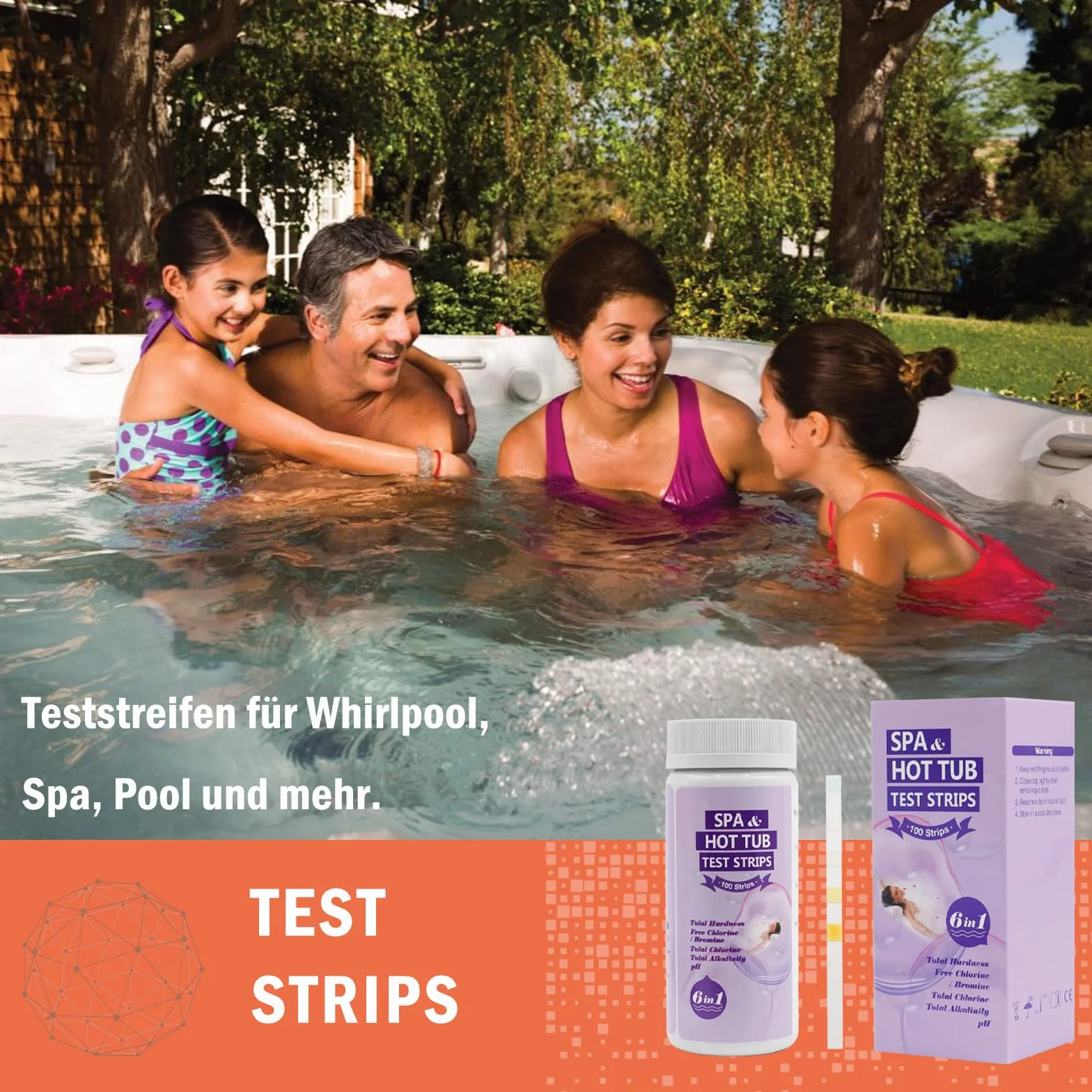 6 w 1 paski testowe do hydromasyżu, spa i jacuzzi, zestaw 100 sztuk do ogólnej twardości, wolnego chloru, bromu, całkowitej zasadowości i pH