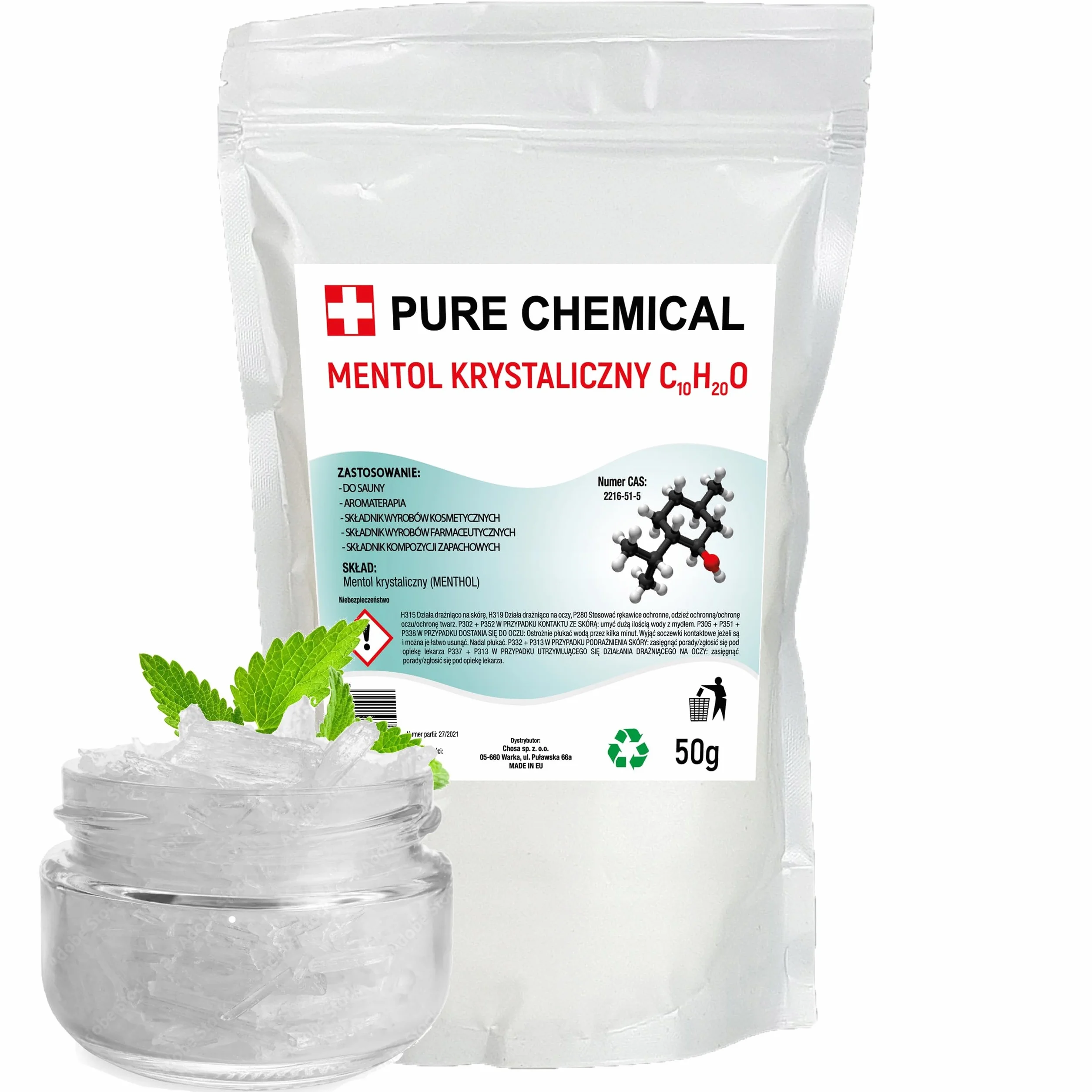 PURE CHEMICAL Mentol Krystaliczny Do Sauny Kryształy 50 Gram
