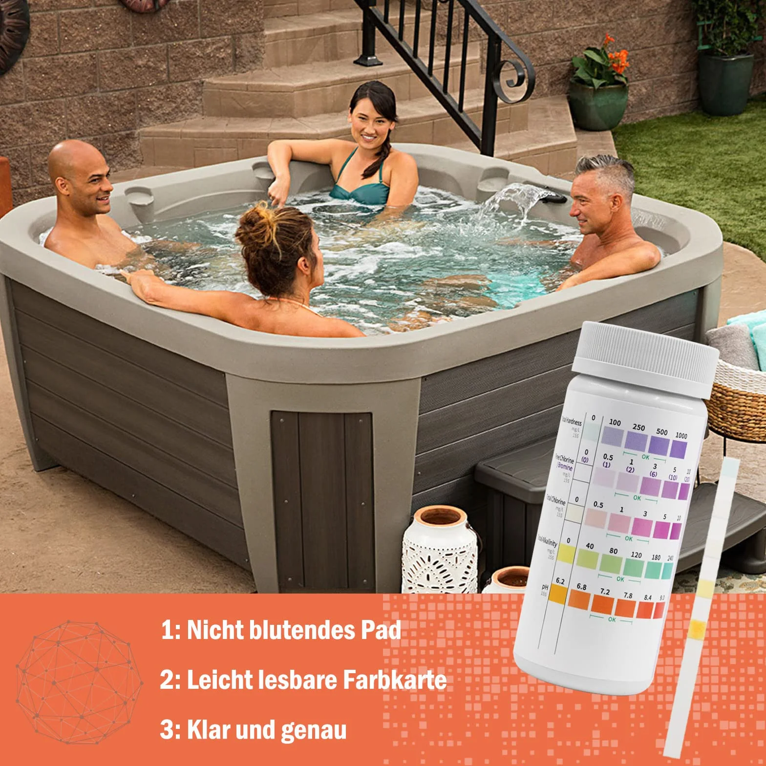 6 w 1 paski testowe do hydromasyżu, spa i jacuzzi, zestaw 100 sztuk do ogólnej twardości, wolnego chloru, bromu, całkowitej zasadowości i pH