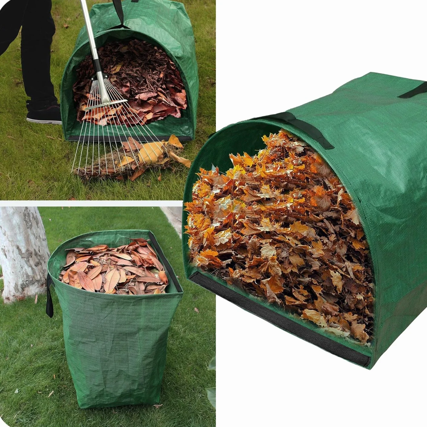 KRUMAD Worek na odpady ogrodowe 200L z 2 uchwytami, 56x43x76 cm, Worek na liście i odpady zielone, Wytrzymały worek ogrodowy PE, Składany, Do ogrodu, liści, trawy, śmieci