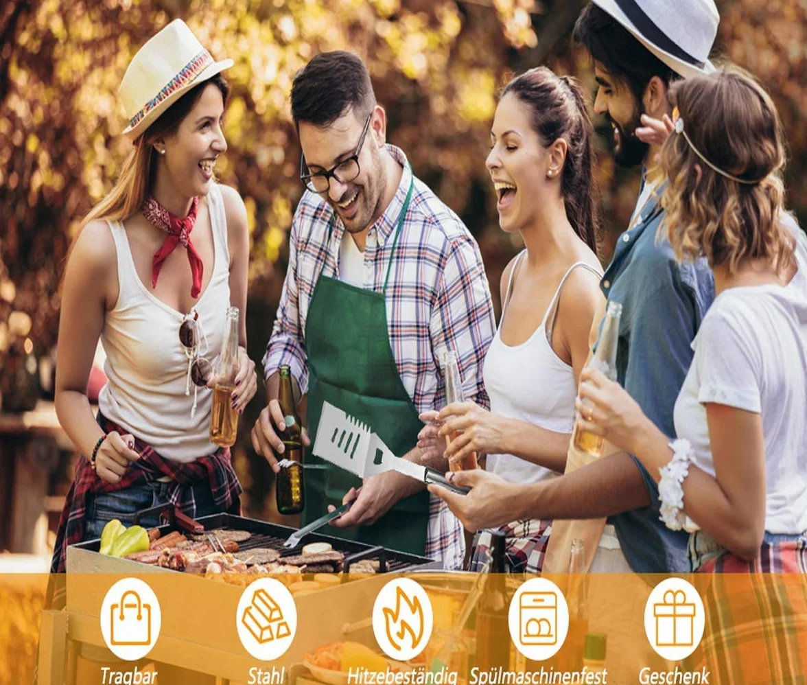 Zestaw sztućców do grilla ze stali nierdzewnej, 3 sztuki, profesjonalny zestaw sztućców w torbie do grillowania, zestaw narzędzi do grillowania