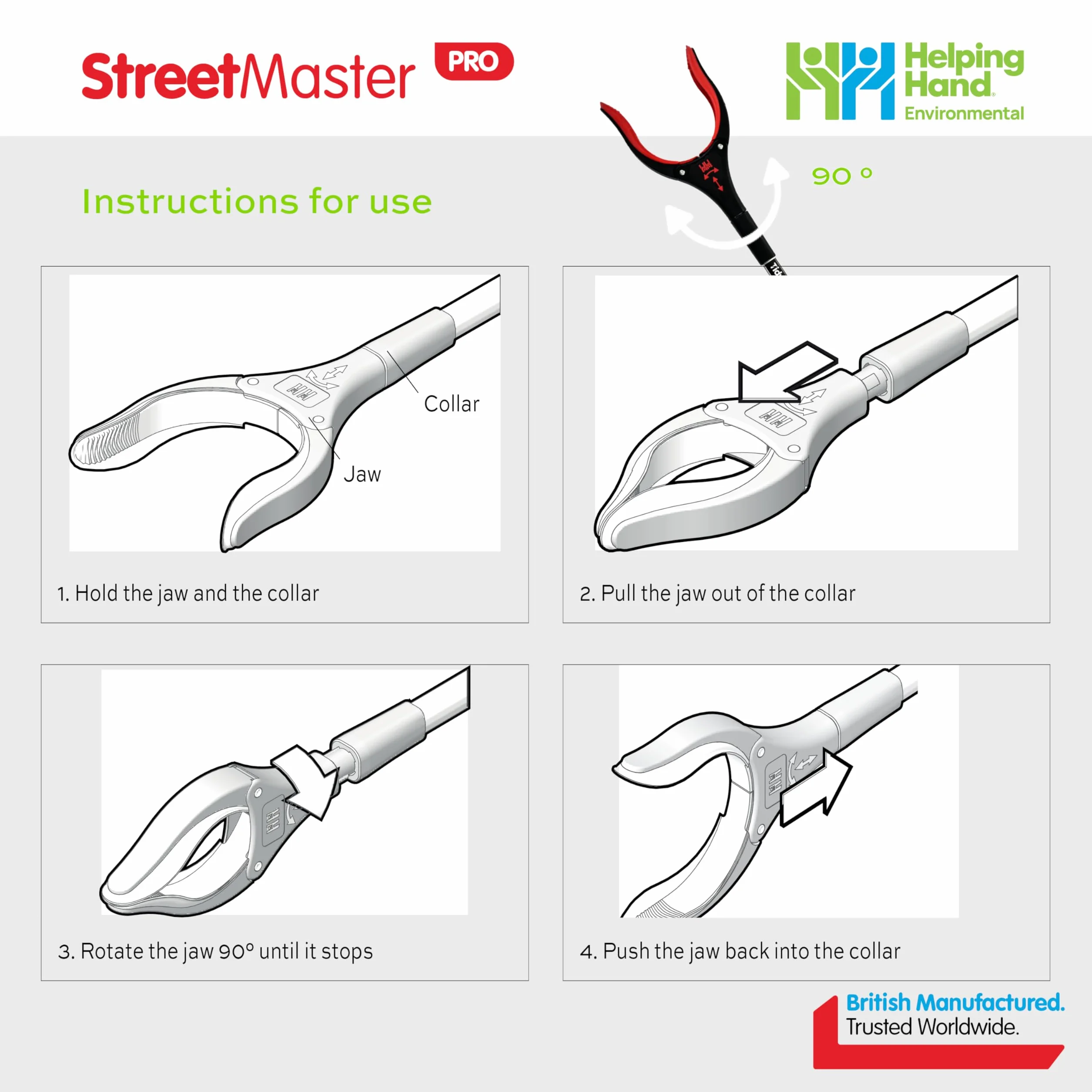 The Helping Hand Company Streetmaster PRO Heavy Duty zbieracz śmieci 33"/85 cm. Długi zbieracz śmieci dla dorosłych. Wielofunkcyjne narzędzie do chwytania z obrotową głowicą, łatwy chwyt, lekki
