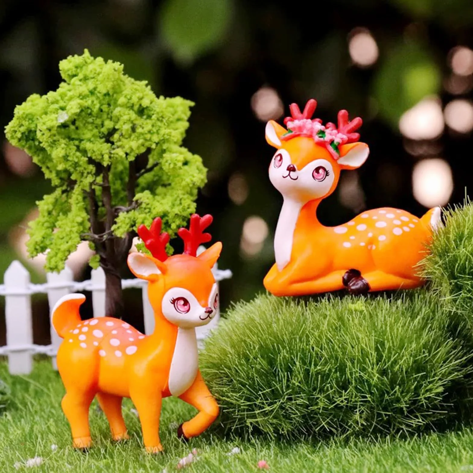 Cayway Zestaw 7 mini zwierząt Fairy Garden Kit, miniaturowe figurki jelenia Sika do drzewek bonsai, krajobraz z mchu, dekoracja domu, rękodzieło DIY