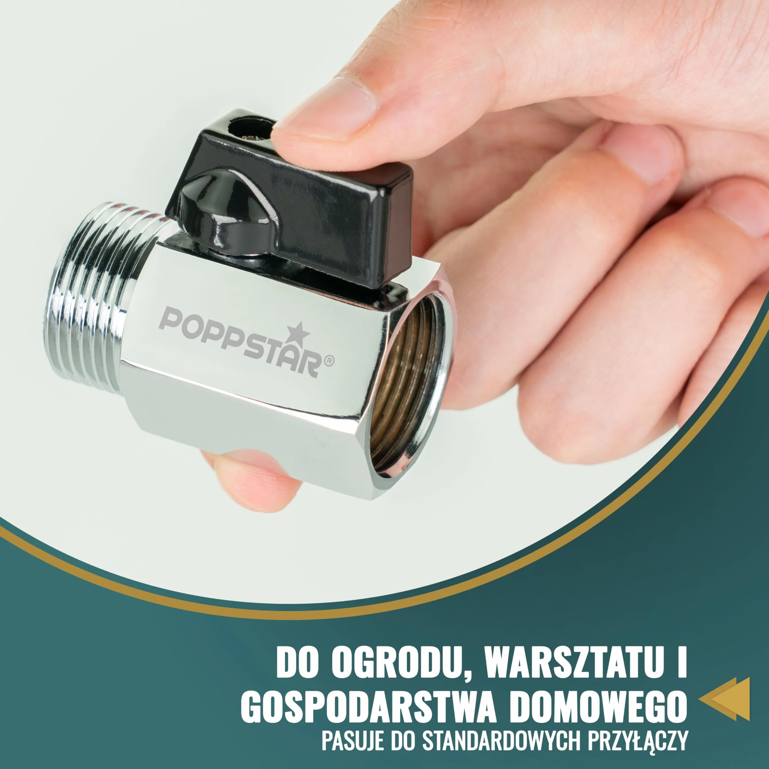 Poppstar mini kran kulowy 3/4 cala (gwint wewnętrzny 24,12 mm na gwint zewnętrzny 26,44 mm), mosiądz, chromowany