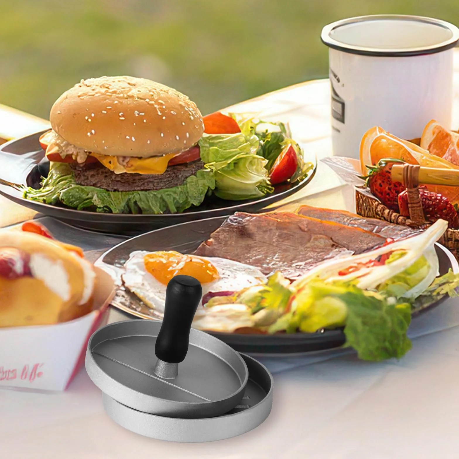 Forma do burgerów z odlewu aluminiowego z powłoką nieprzywierającą, zestaw z 50 arkuszami papieru