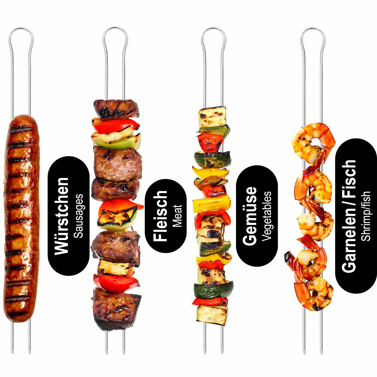 COM-FOUR podwójne szaszłyki grillowe ze stali nierdzewnej 31 cm 10 sztuk