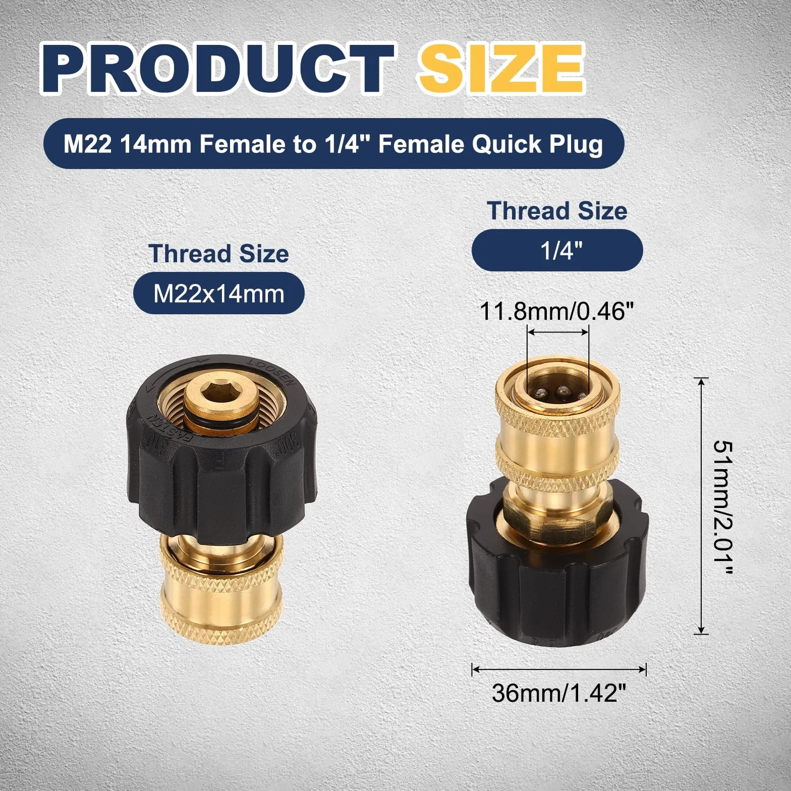 QUARKZMAN Adapter do myjki wysokociśnieniowej M22 14 mm żeński na 1/4" żeński Quick Plug mosiądz Quick Connect złączki obrotowy do myjki wysokociśnieniowej węża