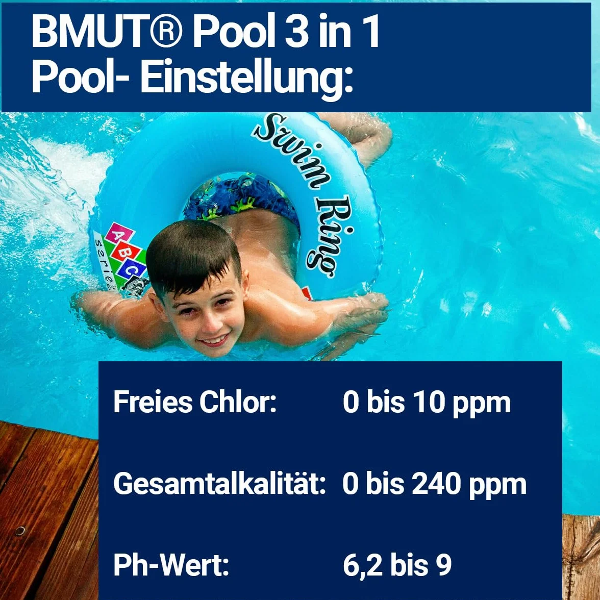 Paski testowe do basenu 3 w 1, tester wody do wolnego chloru, bromu, pH