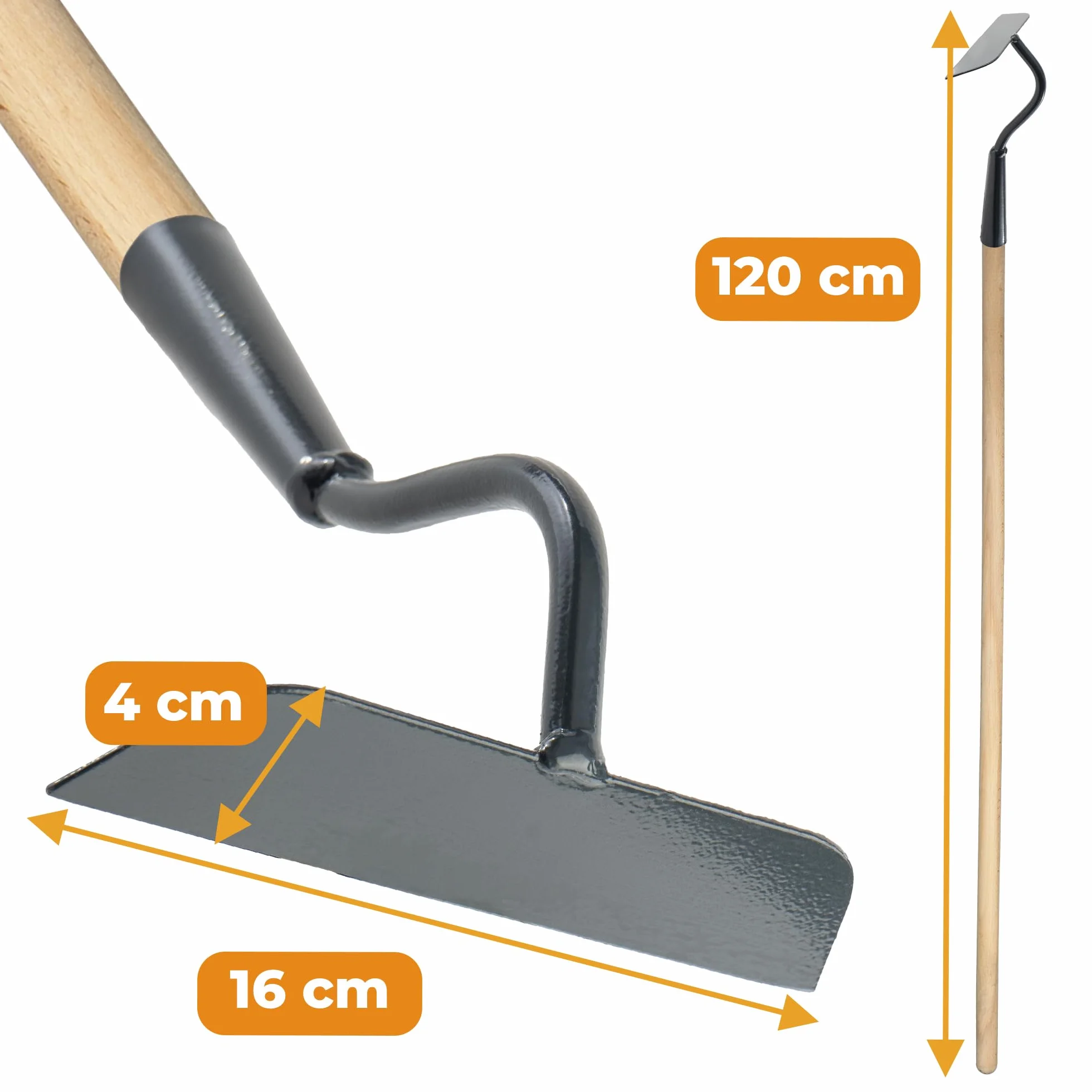 Motyka Metalowa z Trzonem, Haczka do Kopania Trapezowa 16x4 cm, Kuta Motyka do Spulchniania i Rozbijania Gleby, Kopaczka do Ogródka do Wyrywania Chwastów