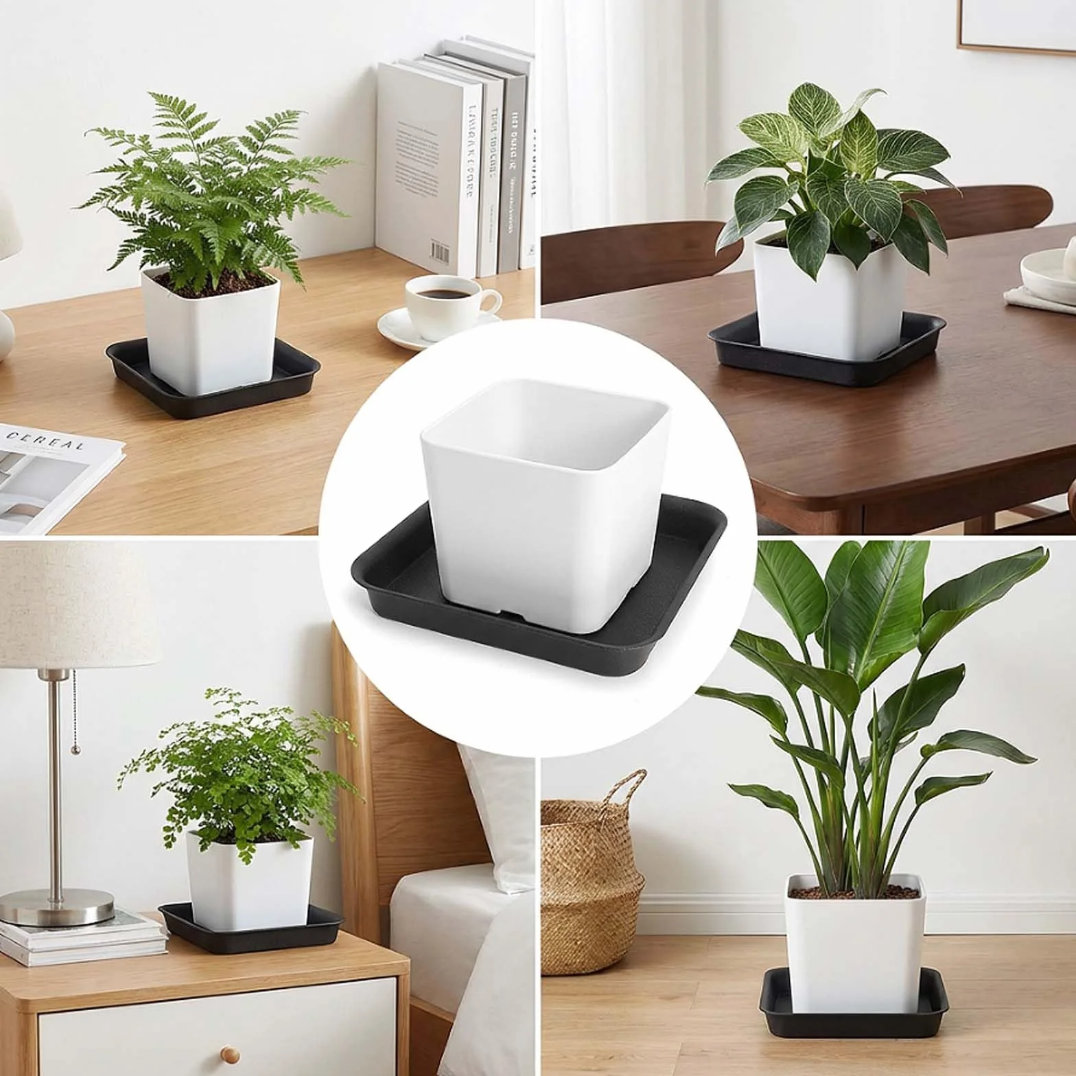 Plastikowe podstawki pod doniczki 29x29 cm czarne zestaw 4 sztuk