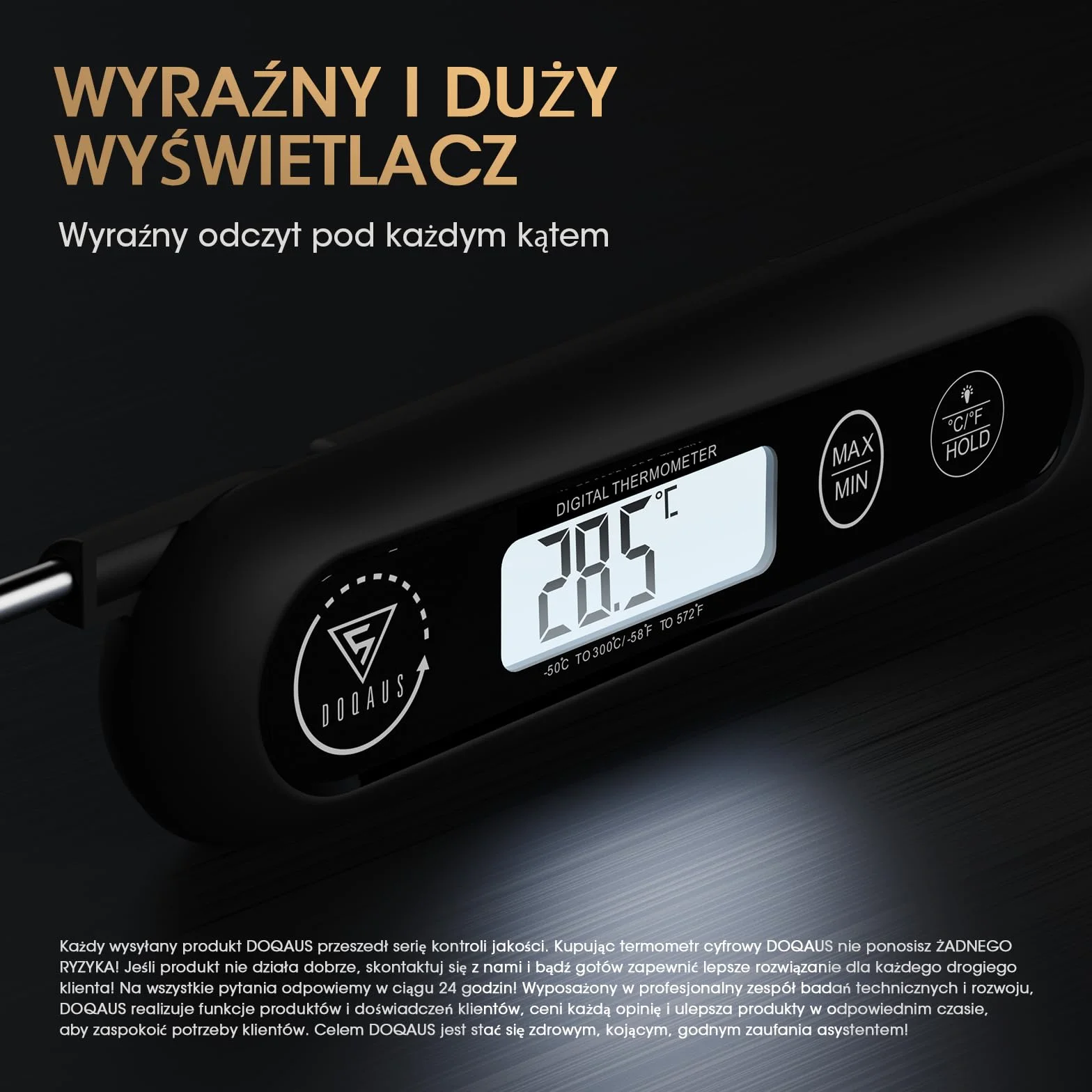 DOQAUS Cyfrowy termometr do mięsa, błyskawiczny termometr do żywności z podświetlanym ekranem LCD, składana długa sonda i automatyczne włączanie/wyłączanie, termometr do grilla, termometr do kuchni, g