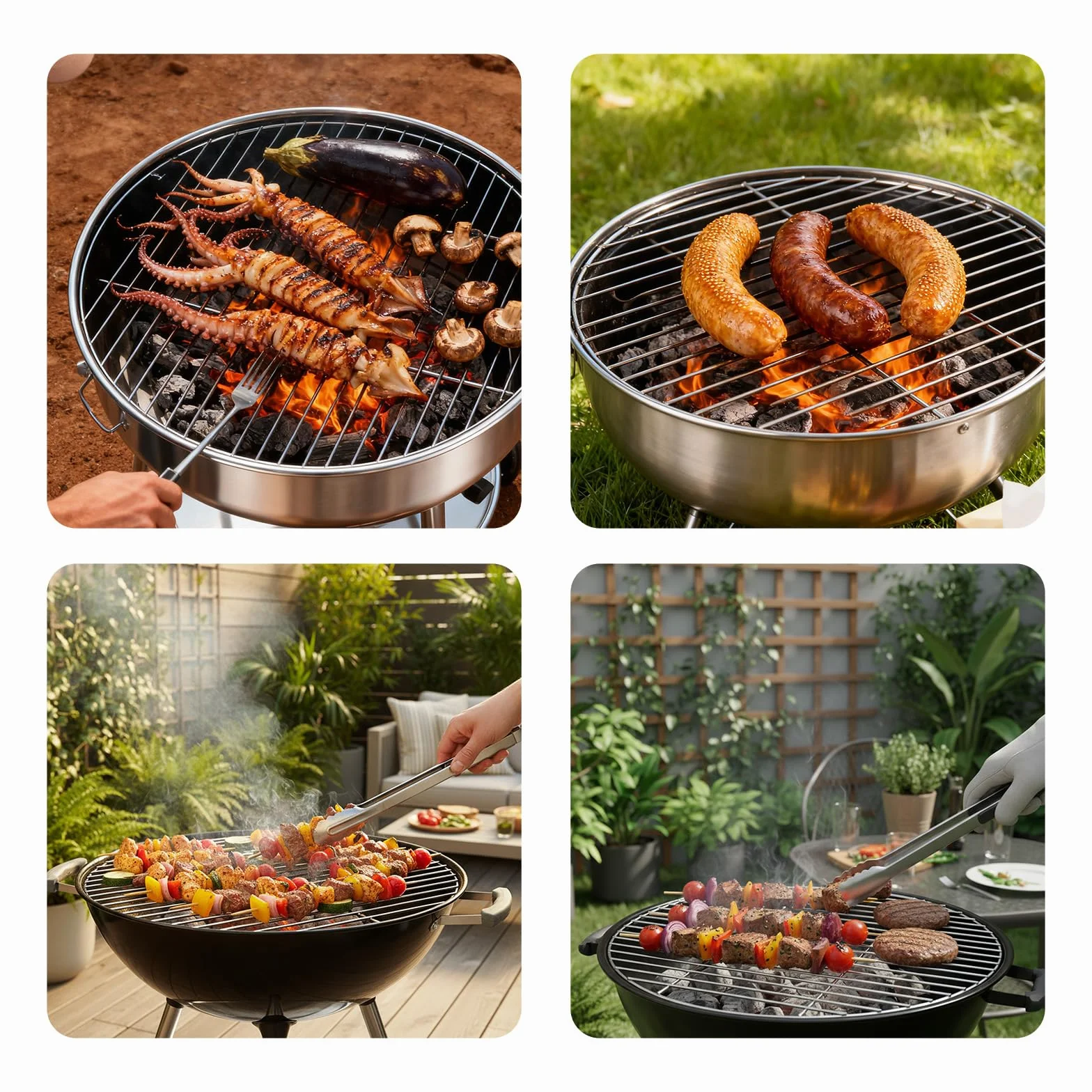 Okrągły ruszt do grillowania ze stali nierdzewnej, 34 cm, okrągły, łatwy do czyszczenia, nadaje się na kemping, piknik, do ogrodu