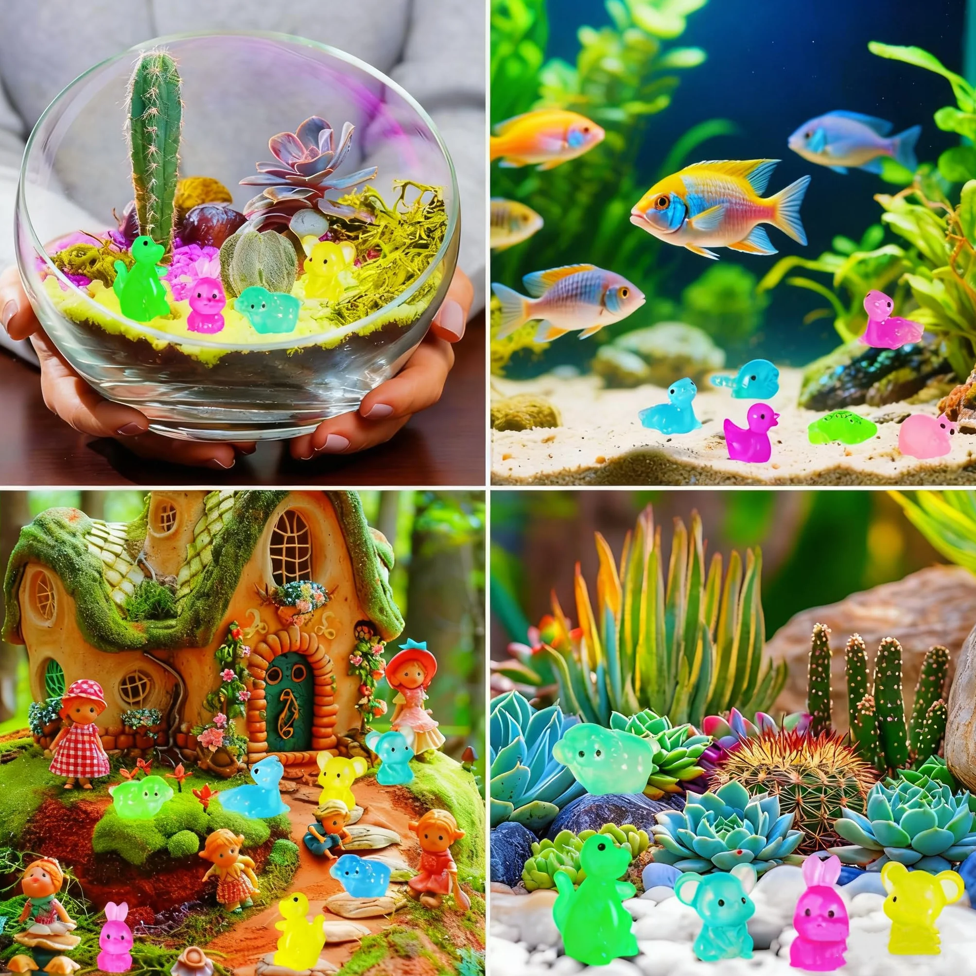 60 sztuk mini świecących zwierząt, małe figurki zwierząt, mini figurki z żywicy, kolorowe małe figurki zwierząt do miniaturowych ogrodów krajobrazowych, bonsai, basenów rybnych i akwariów