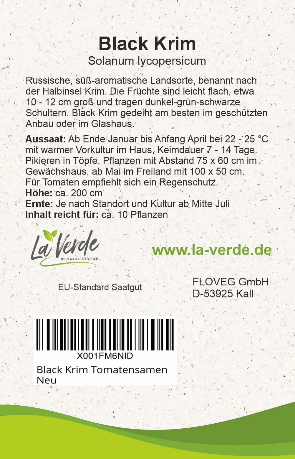La Verde MEIN GARTEN UND ICH. Black Krim nasiona pomidorów na ok. 10 roślin, aromatyczne pomidory mięsne, materiał siewny bez inżynierii genetycznej