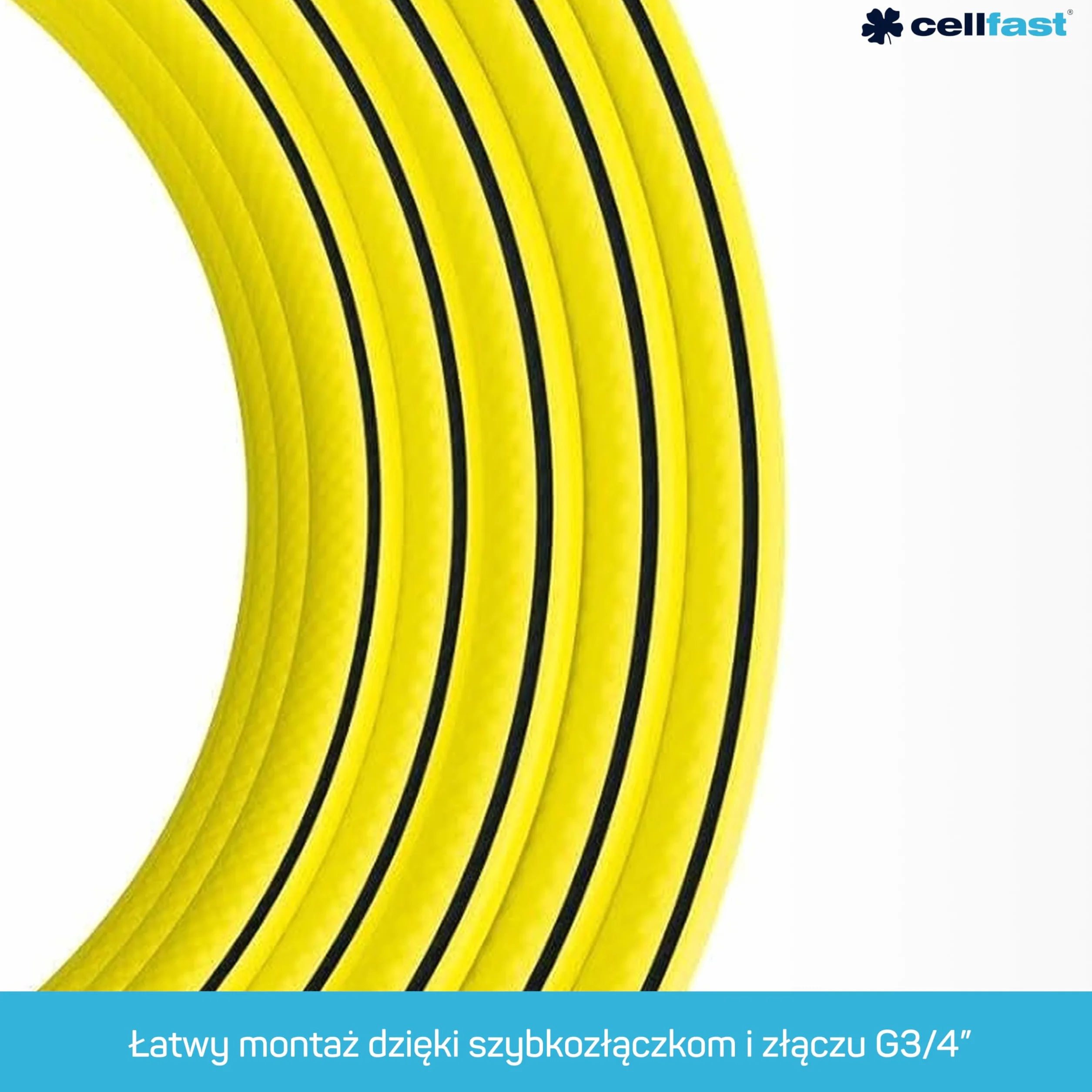 Cellfast Zestaw Wąż Ogrodowy YELLOW, Lekki, Wytrzymały, 4-Warstwowy, Zraszacz, Odporny na UV i Glony, odporność na skręcanie, Technologia REACH, 20 Bar, -10/+50°С temp. 1/2", 15m
