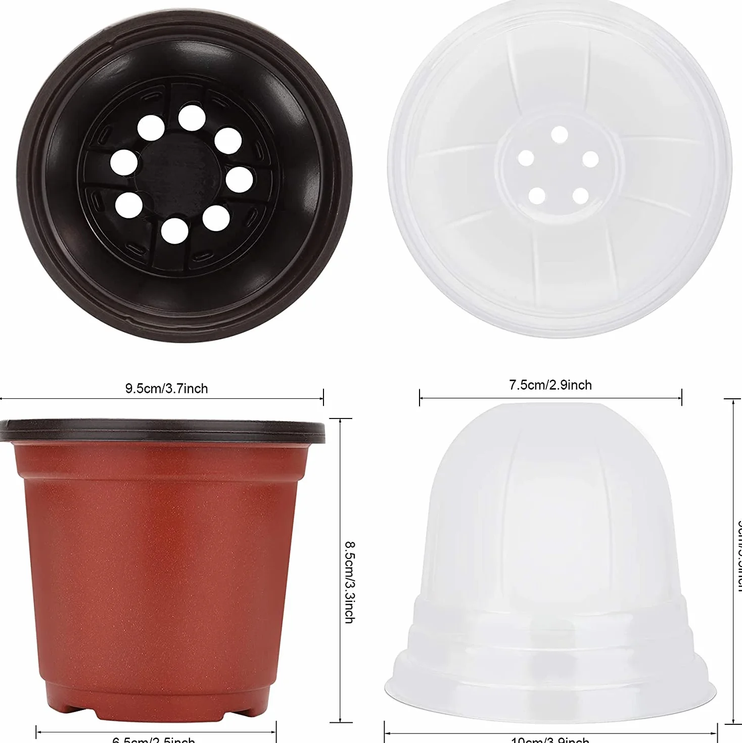 MIXC Doniczki do uprawy 30 sztuk 10 cm plastikowe z kopułą nawilżającą okrągłe z 10 nasadkami