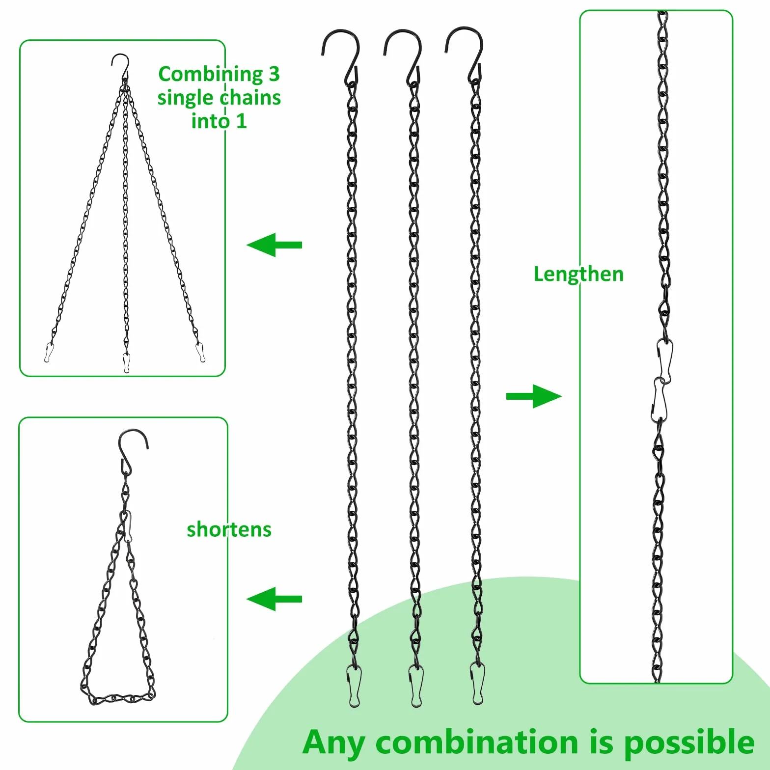 WY LIGHTING LEVEL 4-pak wiszących łańcuszków z haczykami, 50 cm, wiszące łańcuchy do roślin, metalowy wiszący wieszak na karmnik dla ptaków, lampiony, ozdoby, dzwonki wiatrowe, billboardy, rękodzieło,