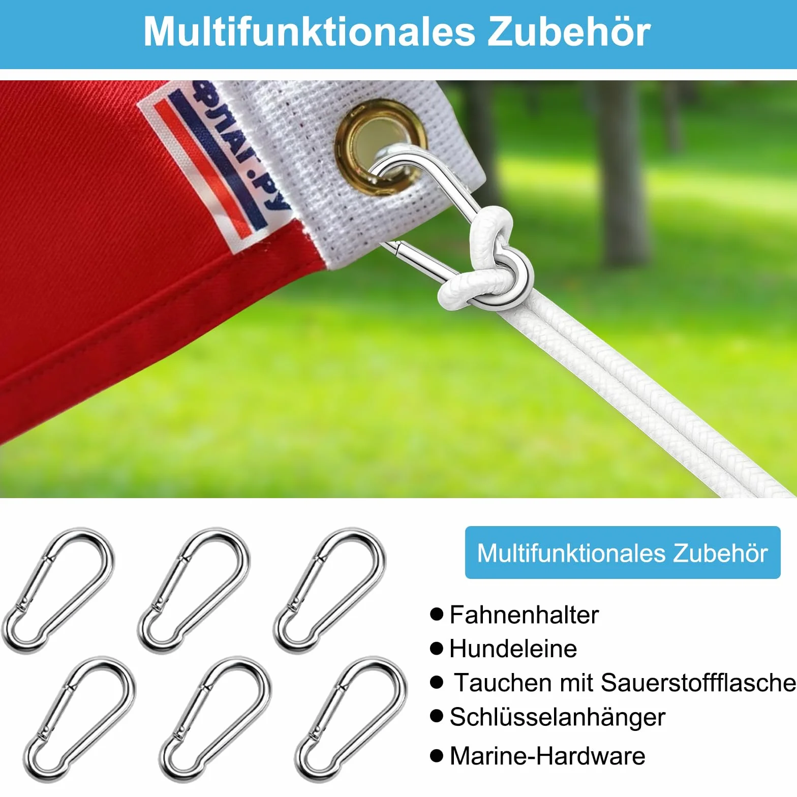 APOMOONS Corde Pour Drapeau 20 m 6 mm Polyester Résistant Avec Crochets Métal Jardin Camping Blanc