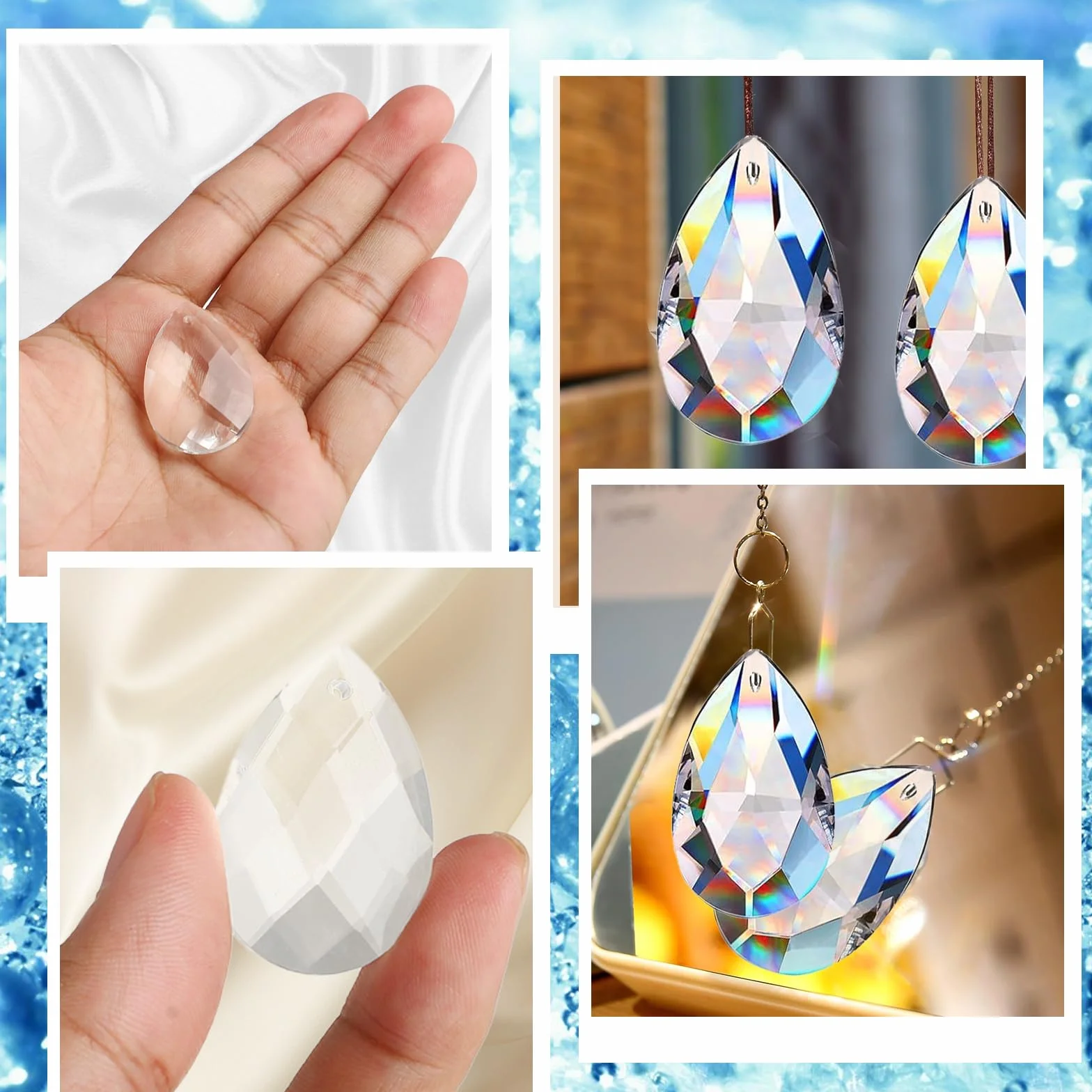 20 sztuk kryształów w kształcie diamentu do zawieszenia – kryształowy łapacz słońca, pryzmat, kryształowy łapacz słońca i kula jako łapacz światła do okna, żyrandola i dekoracji