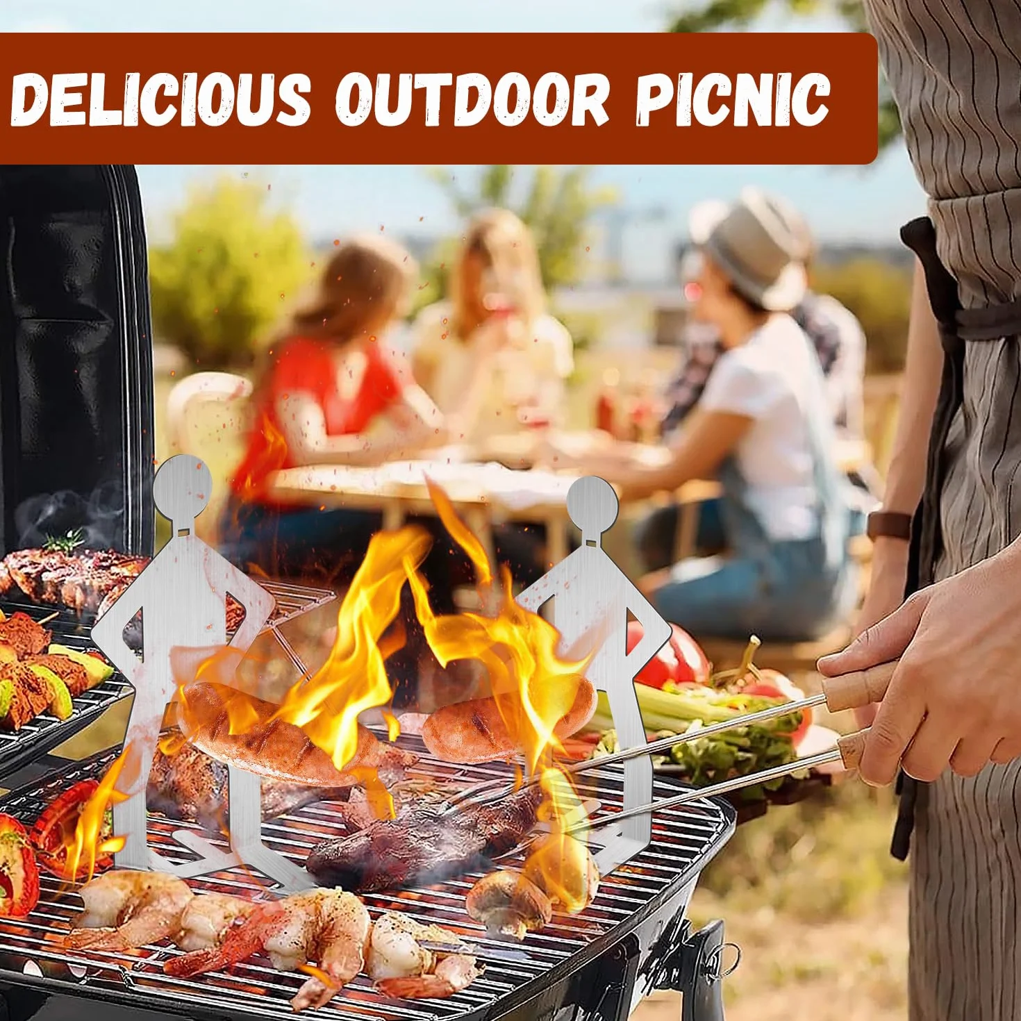 Zestaw do grillowania kiełbasy, 2 sztuki uchwytów na kiełbaski ze stali nierdzewnej, akcesoria do grilla na gaz, zabawne narzędzia do grillowania hot-dogów dla mężczyzn, na zewnątrz, camping