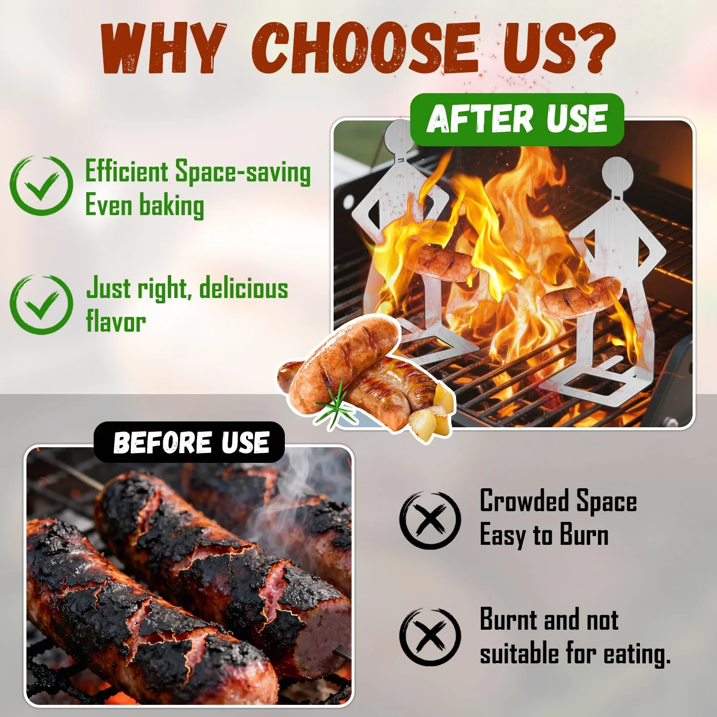 Zestaw do grillowania kiełbasy, 2 sztuki uchwytów na kiełbaski ze stali nierdzewnej, akcesoria do grilla na gaz, zabawne narzędzia do grillowania hot-dogów dla mężczyzn, na zewnątrz, camping