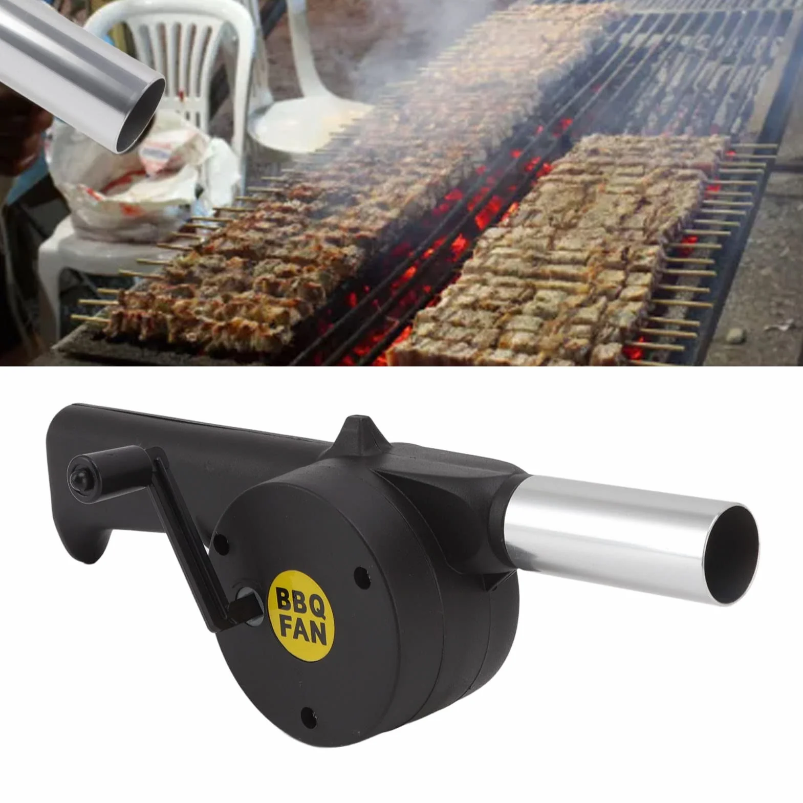 Mini ręczny wentylator korbowy, do gotowania na zewnątrz, dmuchawa powietrza, ręczna dmuchawa powietrza, przenośny grill, mieszek ogniowy, narzędzia do grillowania, piknik, kemping, akcesoria do grilla na węgiel drzewny, akcesoria, czarny