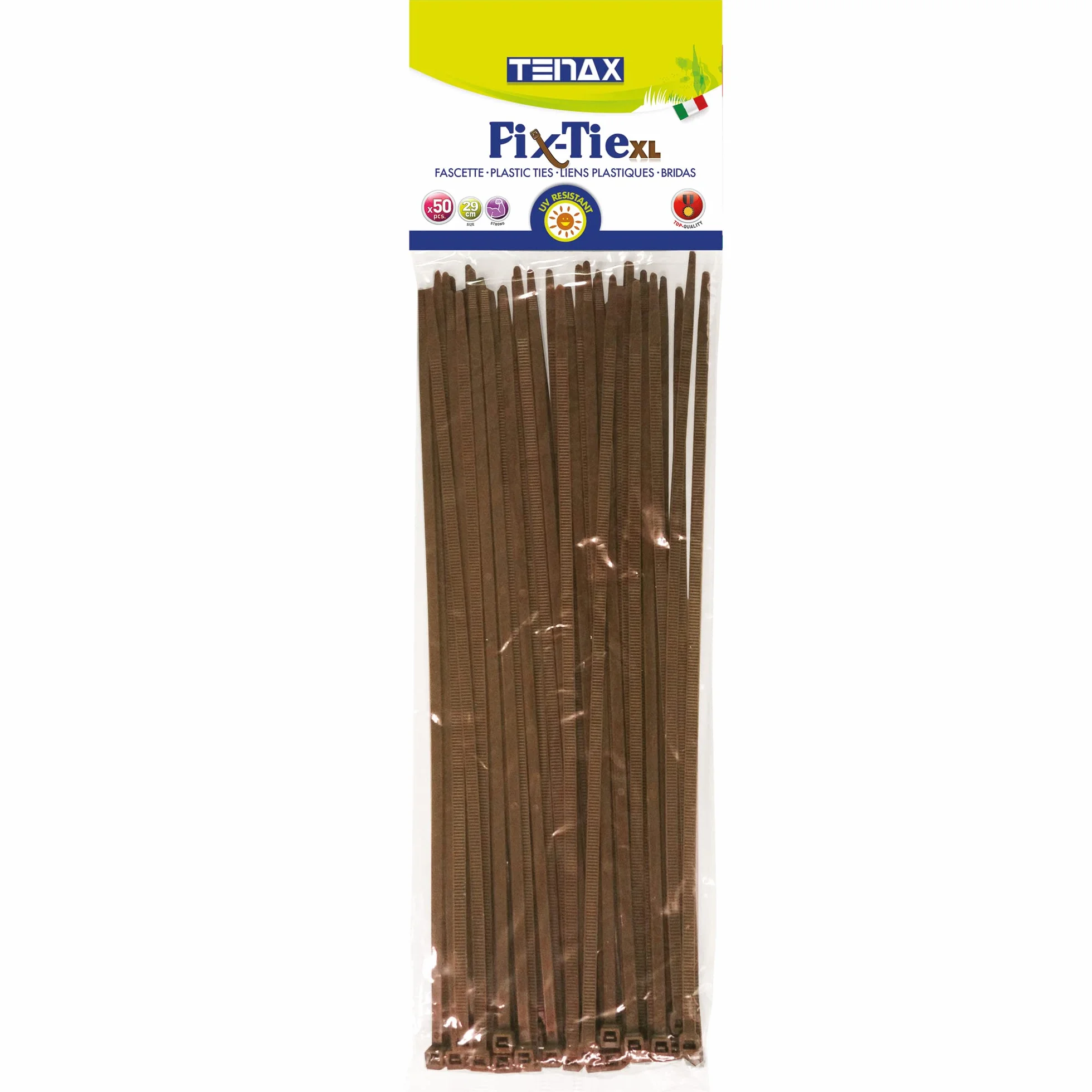 Tenax Fix-Tie XL długość 29 cm brązowe, wielofunkcyjne plastikowe opaski kablowe, 50 sztuk